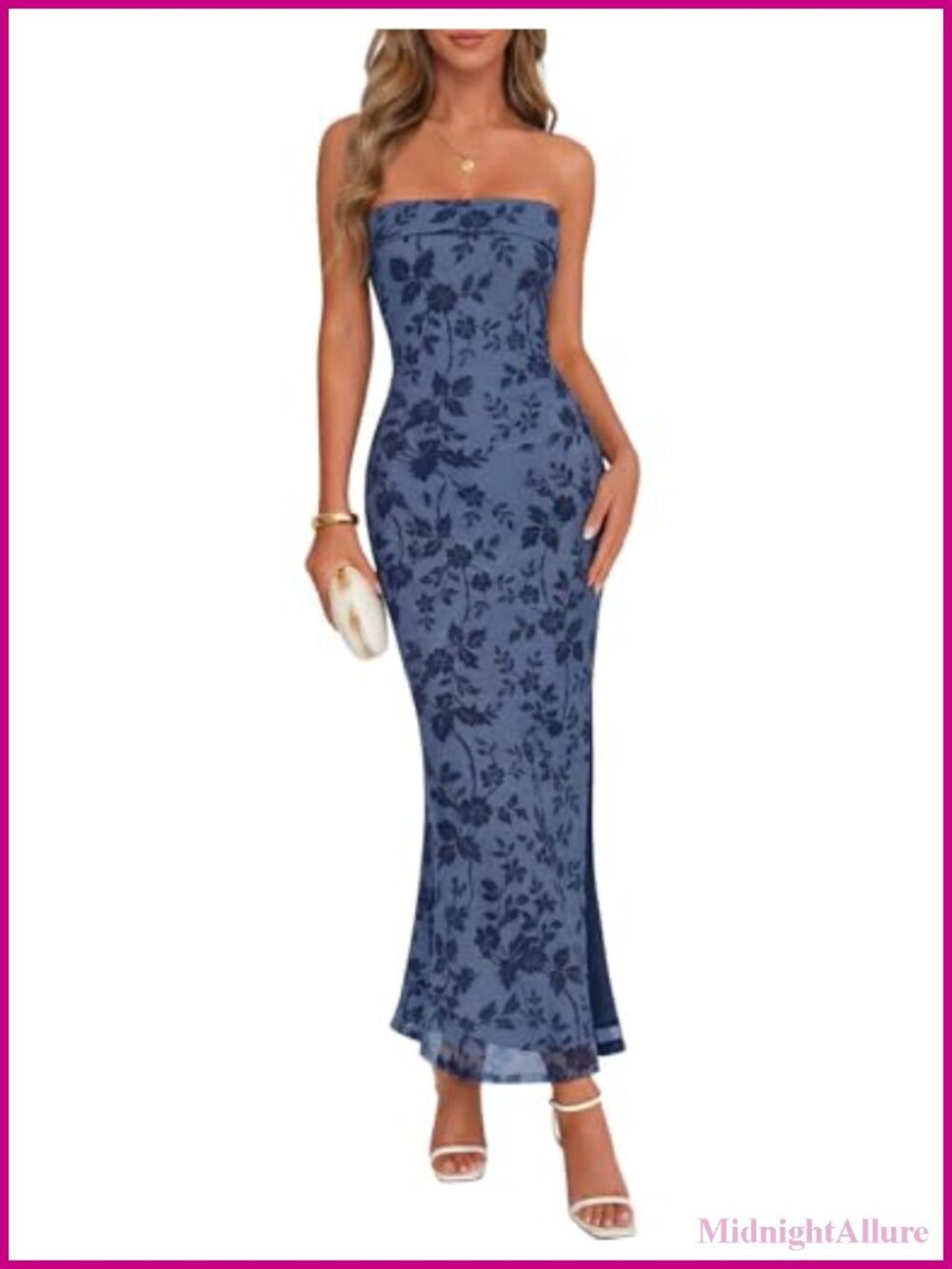 Women's Floral Print Strapless Maxi Dress Bodycon Formal Cocktail